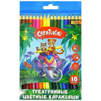 Фото товара - Карандаши 18цв трехгранные КЦТ18КР Creativiki