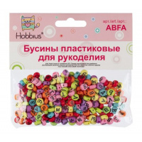 Фото товара - Бусины пластик ABFA 4х7мм 50 г. №02 черные с цветными буквами "русский алфавит" Hobbius