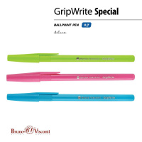 Фото товара - Ручка шариковая 0.7 мм "GripWrite Special" синяя (3 цвета корпуса) 20-0326/04 Bruno Visconti
