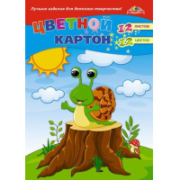 Фото товара - Набор цветного картона мелованного А4 12л 12цв "Веселая улитка" КБС С2801-11 АппликА