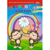 Фото товара - Набор цветного картона мелованного А4 12л 12цв "Подарок мартышке" КБС С2801-13 АппликА