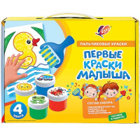 Фото товара - Краски пальчиковые 4цв "Кроха" с аксессуарами "Первые краски малыша" 34С 2256-08 Луч