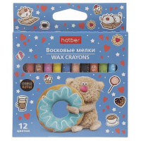 Фото товара - Мелки восковые 12цв "Кофейные коты" круглый корпус 9мм,картон.короб.с европодв. (092084) Хатбер