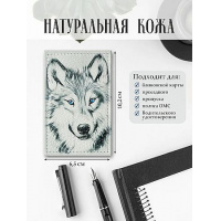 Фото товара - Обложка для проездного билета натур. кожа, цветной рисунок по коже "Северный волк" 3,2-098-0 ПОЛИГРАФДРУГ