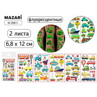 Фото товара - Тату стикеры 6,8 х 12 см ТРАНСПОРТ 2 л. флуоресцентные M-20811 Mazari