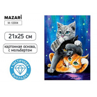 Фото товара - Алмазная мозаика по номерам с мольбертом 21х25 см "КОТИКИ" Частичная выкладка M-12304 Mazari