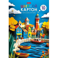 Фото товара - Набор цветного картона А4 10л 10цв "Морская гавань" в папке (094757) 36169 Хатбер