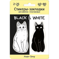 Фото товара - Стикеры-закладки пластиковые 40х80мм 2 вида по 25 л "ЧЕРНОЕ И БЕЛОЕ" 420001 Alpha-Trend