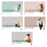 Фото товара - Альбом для рисования 40л на спирали с пласт. обл. 300мкм 5 диз. "Девочка с котиком" (091567) Хатбер