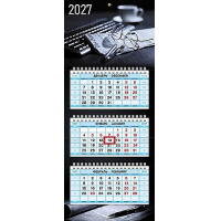 Фото товара - Календарь квартальный 2022 г. 3 спирали МИНИ-3 "Офис-очки" 3-х блоч. с бегунком (096079) 36921 Хатбер
