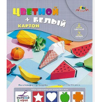 Фото товара - Набор цветного картона мелованного + белого картона А4 12л 8цв.+4 белых "Тропический микс" на спирали С3218-07 АппликА