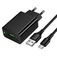 Фото товара - Зарядное устройство HOCO CS92A Сетевое + Кабель Type-C 1m/ QC 3.0/ 1 USB/ 18W/ Черный  HC-71057 ТТ0016575 HOCO