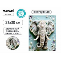 Фото товара - Алмазная мозаика жемчужная 23х30 см "СЛОН" Частичная выкладка M-12616 Mazari