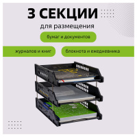 Маленькое фото товара - Набор из 3-х горизонтальных лотков для бумаг на металл.стержнях черный ЛТГ-63795 Стамм. Вариант №4